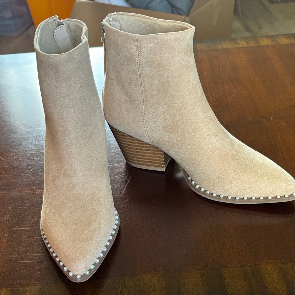 Pink Lily Cream Ankle Boots with Pearl Detail